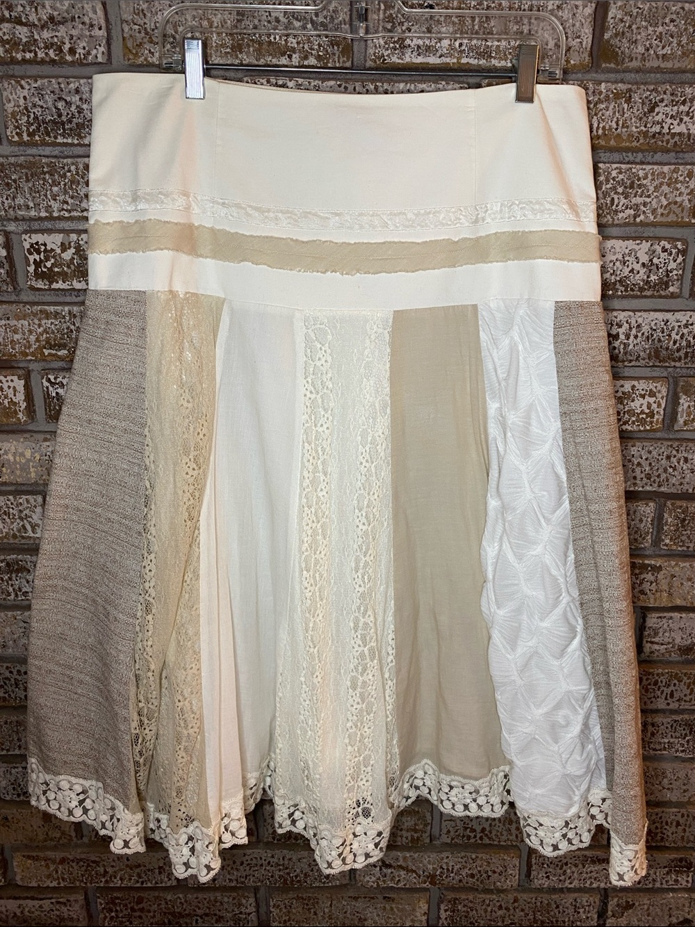 Boho Patchwork A-Line Skirt in Cream and Tan